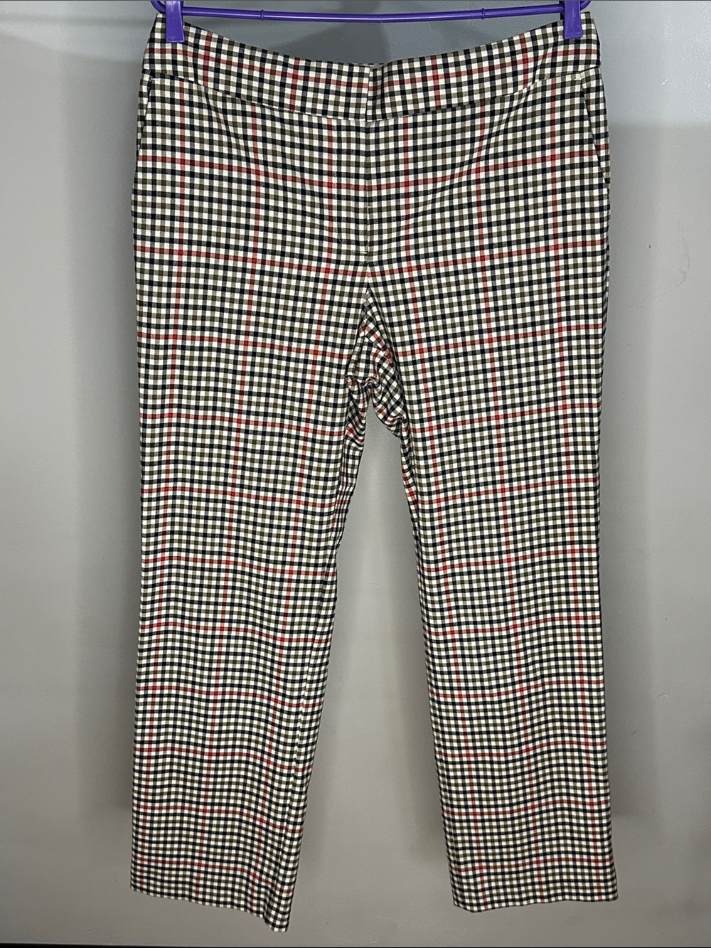 Liz Claiborne Navy Blue Orange and Cream Plaid Pants